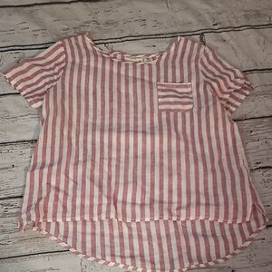 Christian Siriano Red White Striped Linen Pocket Short Sleeve Top M